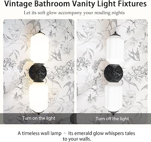 Miniatura 2 de Vintage Milk Glass Bathroom Vanity Light - 2-Light Wall Sconce with Brass Finish Base & Green Glass Shade - Wall Sconce Lighting for Mirror,