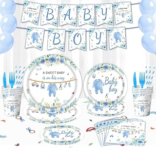 Baptism Party Supplies Set,Blue First Holy Communion Disposable Tableware Set God Bless Baptism Disposable Paper Plates Sets for Party Baby Shower Decorations,Serves 20