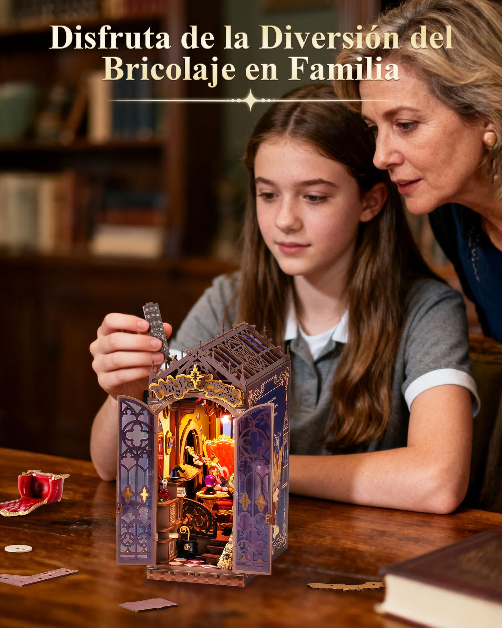 Rolife Book Nook Kit Miniature da Costruire DIY Booknook Rincón de Fantasía Mágica 3d Puzzle Legno con Luci Decorazione Libreria Casa Modellismo da Costruire Adulti Diorama Modellismo