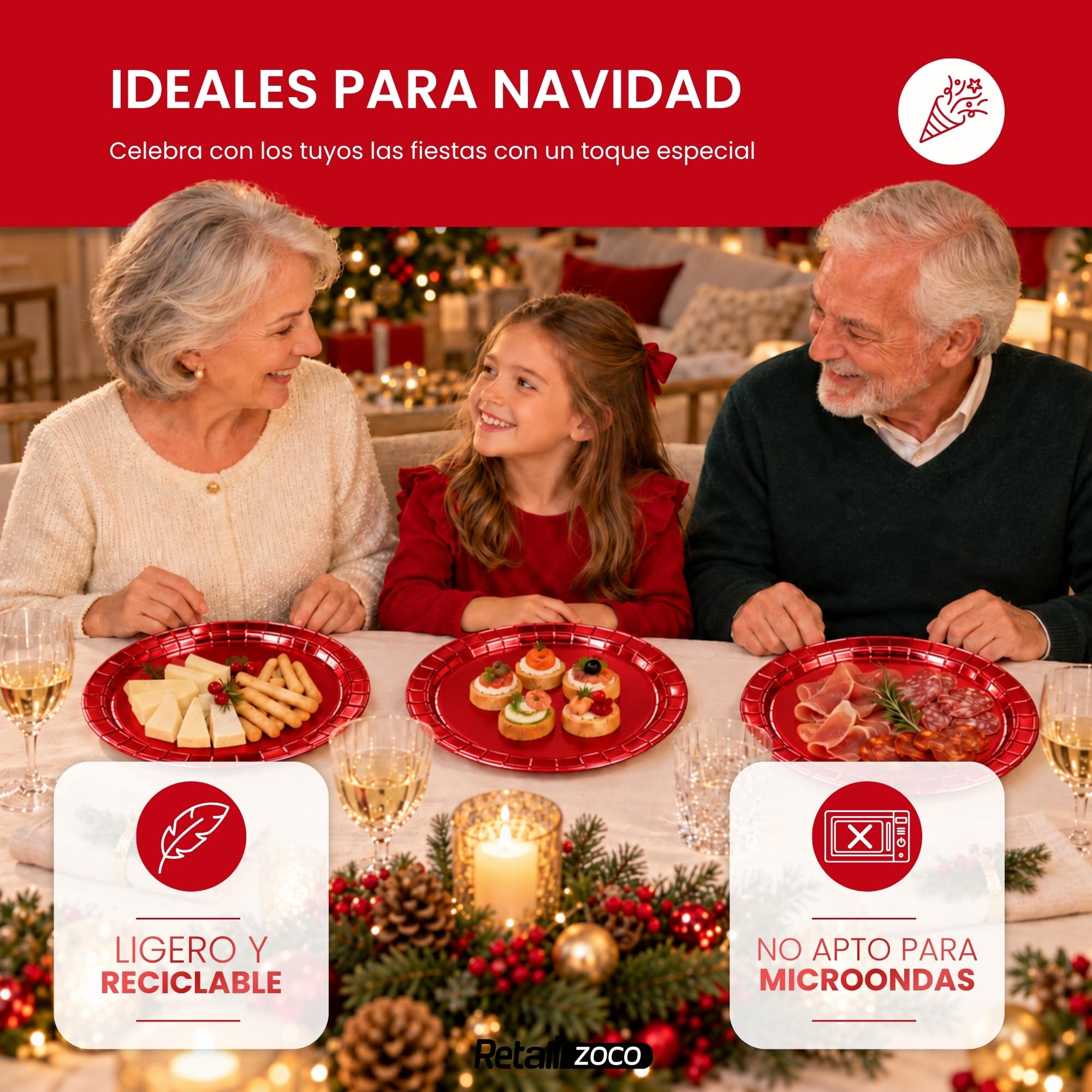 Platos de cartón,Platos Desechables cartón, Diseño Rojo, 6 Unidades - imagen 5