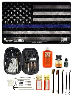 EDOG Range Warrior 27 Pc Gun Cleaning Kit - Thin Blue Line Law Enforcement Handgun Honor & Pride Pistol Mat & Range Warrior .22 .38 .357 9MM .45 Gun Cleaning Kit & Tac Book Cleaning Essentials Kit