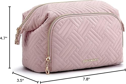 Miniatura 8 de BAGSMART Bolsa de maquillaje de viaje, bolsa de cosméticos, estuche organizador de maquillaje, bolsa grande de apertura amplia para mujeres, bolso
