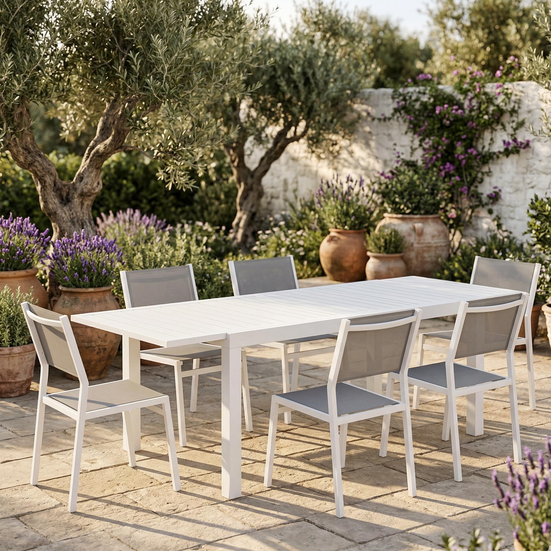 Decor Space Tavolo allungabile Fuerteventura in alluminio Bianco dogato da esterno per giardino (Tavolo/160-240 x 90 cm)