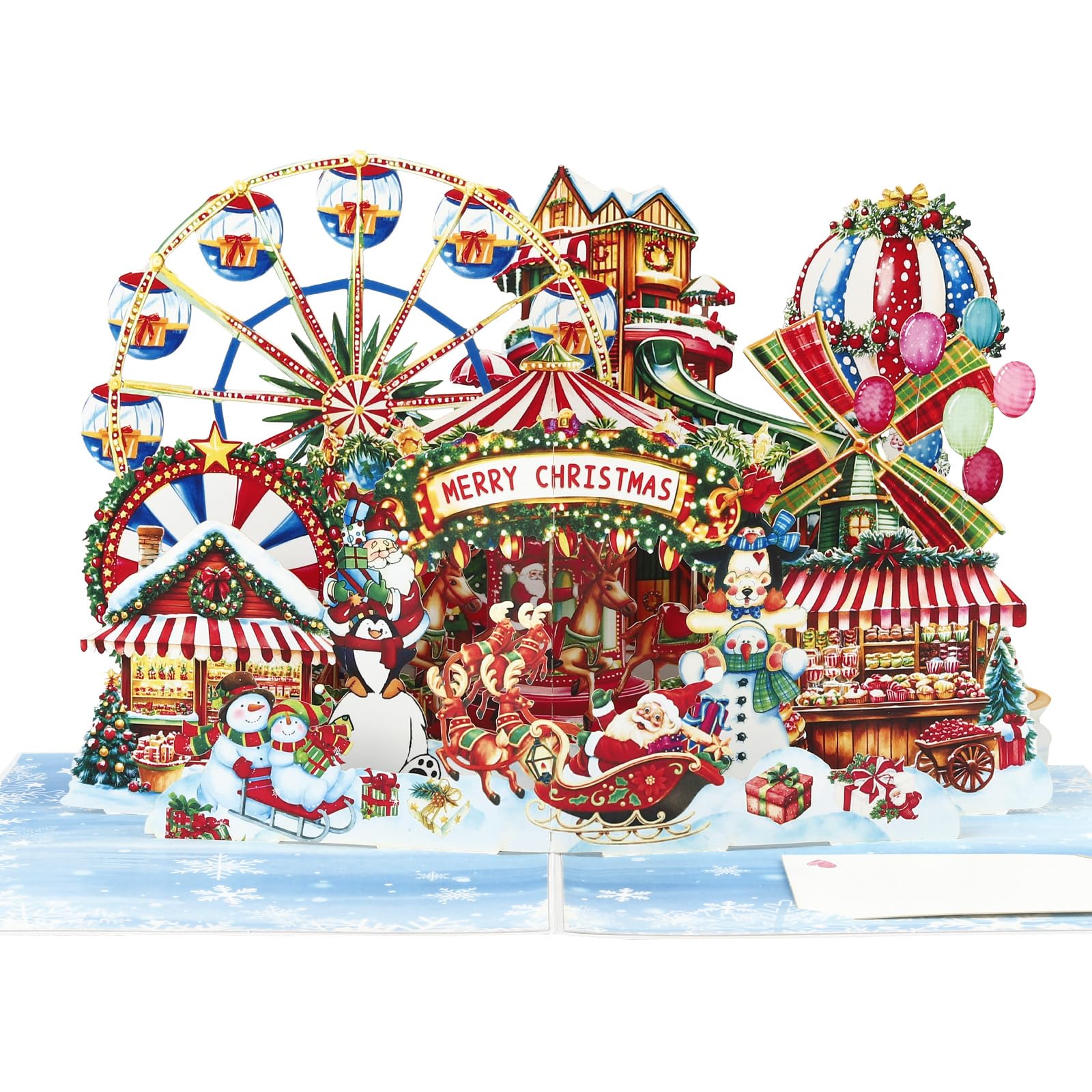 YooxArmor 3D Pop Up Christmas Card with Envelope,Christmas Village Scene
