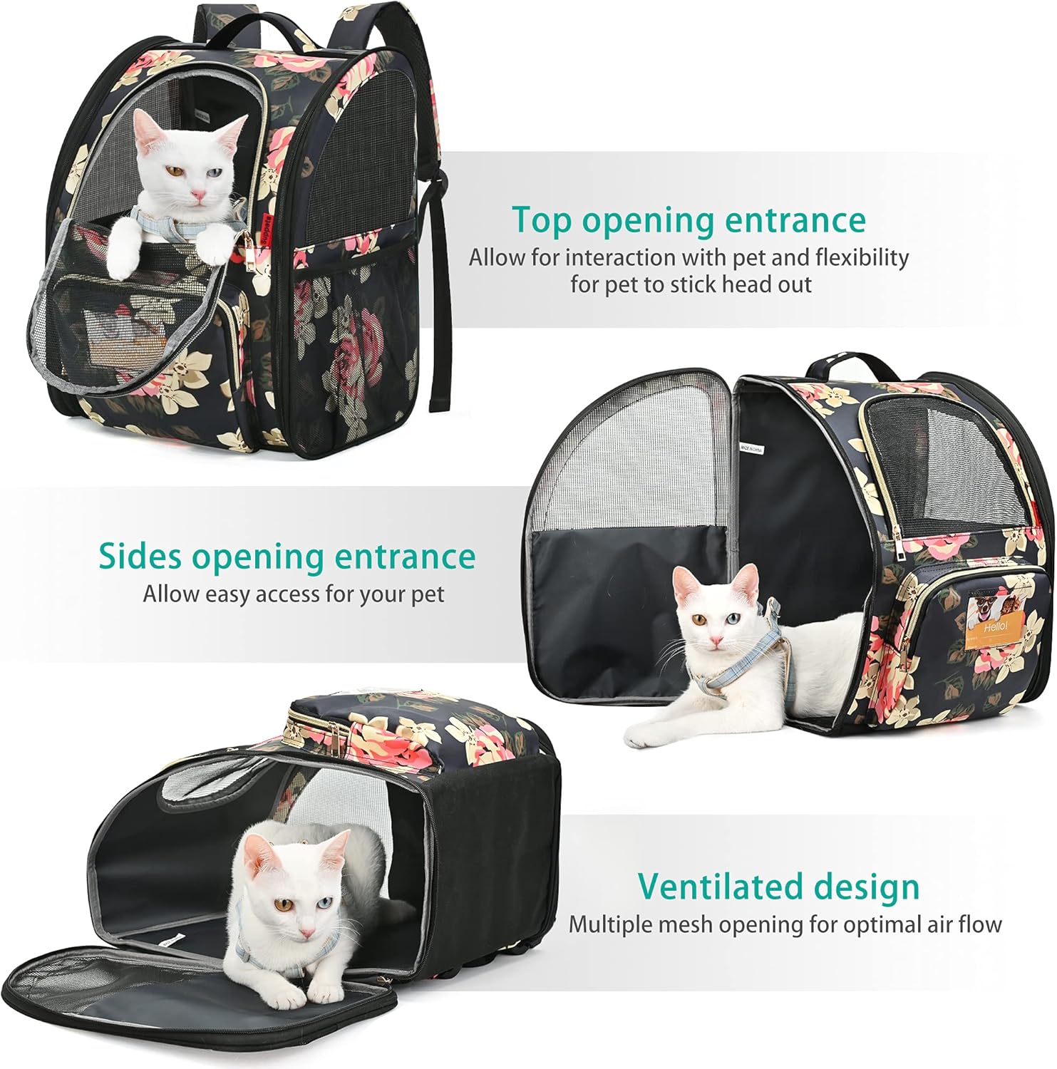 SUPPETS Cat Backpack Carrier Backpack for Small Dogs Carrier with Ventilated Design Collapsible and Waterproof Pet Bag Carrier with Washable Pad for Travel/Hiking/Outdoor : Pet Supplies