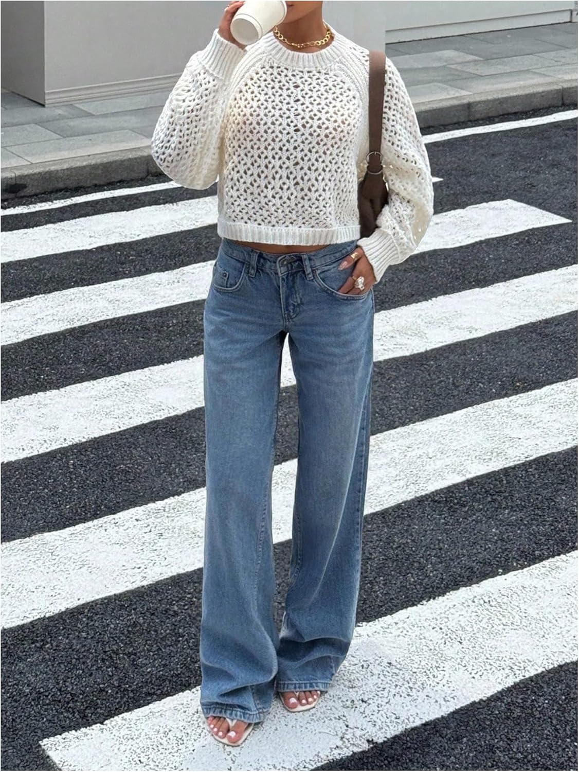 Milumia Women's Hollow Out Crochet Cropped Sweater Open Back Long Sleeve Pullover Tops - Image 5