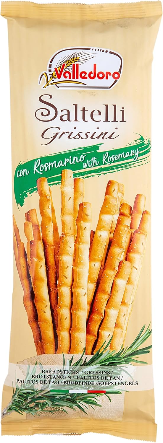 Valledoro Grissini Saltelli Breadsticks with Rosemary, 100 g (Pack of
