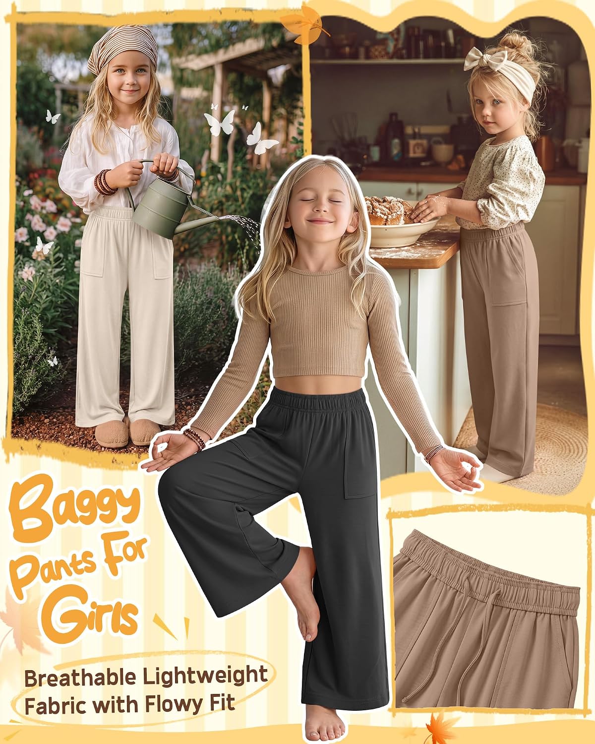3 Pack Girls Wide Leg Pants Yoga Trousers
