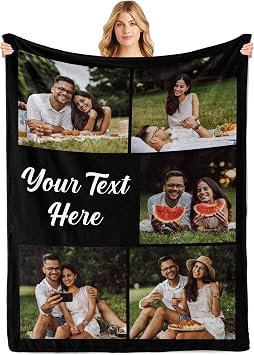 Custom Blanket with Photos Text, Personalized Blanket Throws with Picture