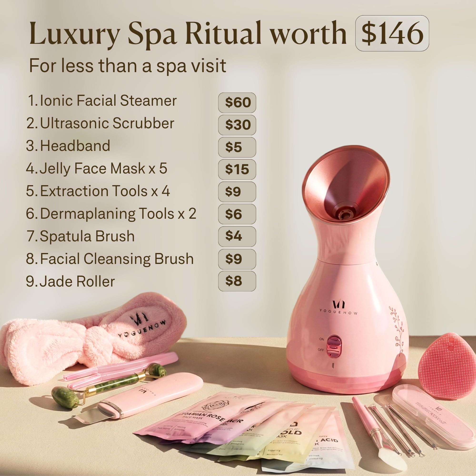 Facial Steamer Spa Kit with Complimentary 17 Skin Care Tools | Face Steamer for Facial Deep Cleaning with Towel Warmer & Humidifier Mode| Self Care Gifts for Women, Spa Gifts, Birthday Gifts for Women