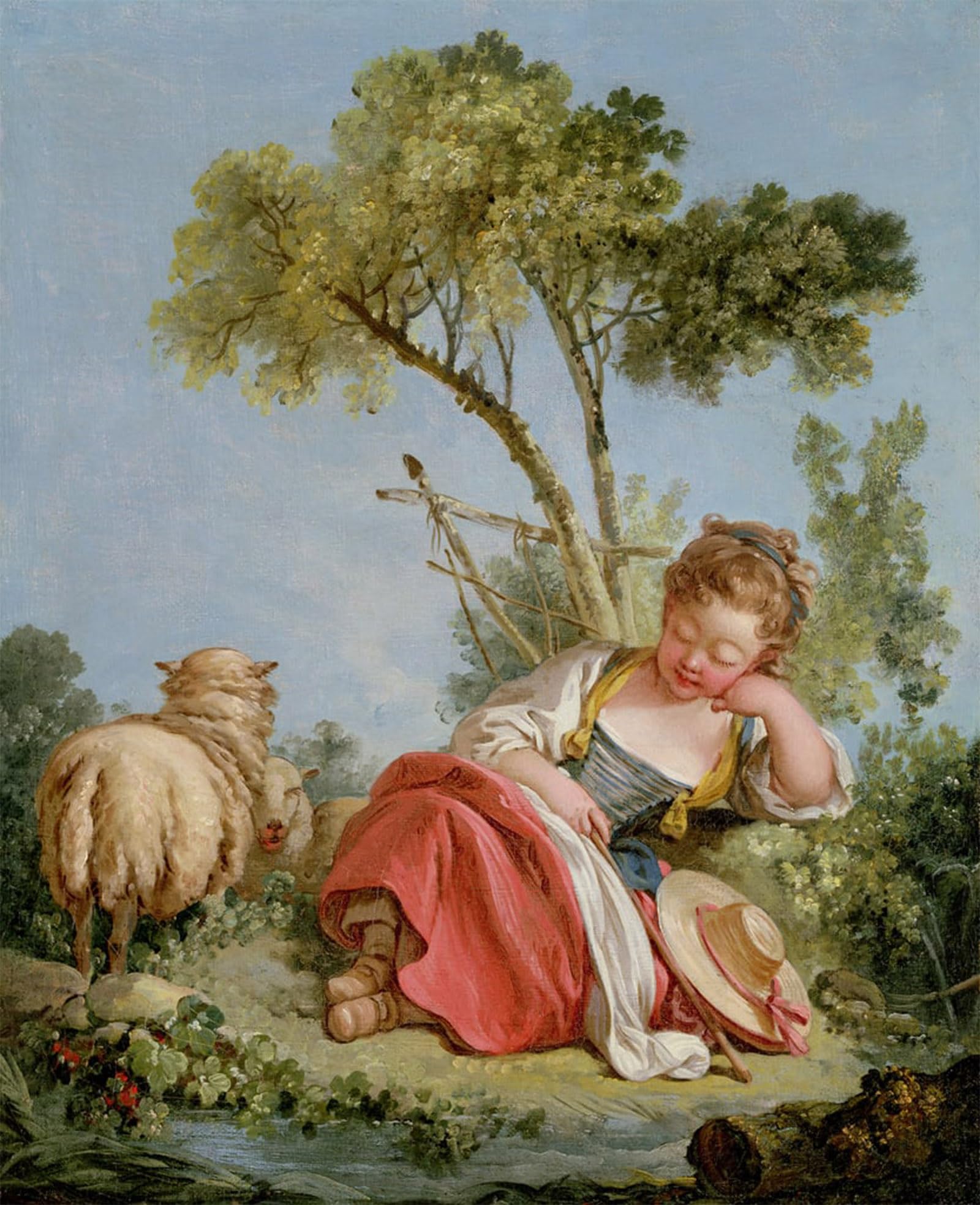 RZHRHJES Famous Painting Poster Art Canvas Print Retro Picture The Little Shepherdess pair of by François Boucher Poster Wall Art for Office Decor 60x90cm
