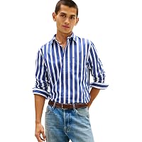 Tommy Hilfiger Uomo Camicia Poplin Bold Stripe Regular Fit, Bianco (Bold Blue/Stripe)