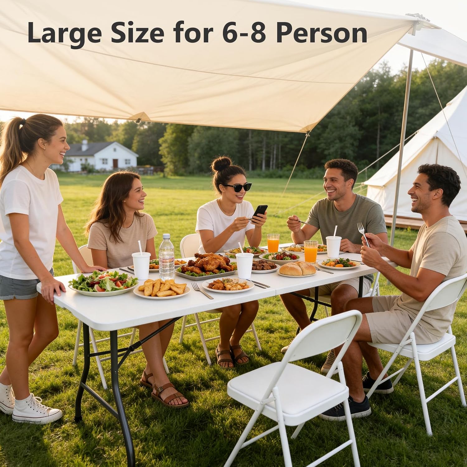 Folding Table 2 Pack, 6 FT Foldable Plastic Table with Carrying Handle, Heavy Duty Portable Fold-in-Half Utility Table for Party, Camping, Banquet, Craft, Wedding, Indoor & Outdoor Use