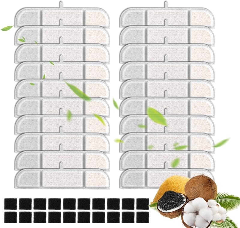 Refil para Fonte de Água para Gatos CATOL DPF Compatível com DownyPaws 2,5 L e 3 L, 20 Filtros e 20 Esponjas