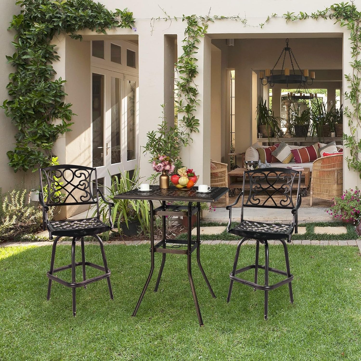 32 X 32 X 42 in Durable Outdoor Patio Cast Aluminum Square Bar Side Coffee Bistro Table