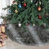 Sumind 30 Inch Christmas Tree Plush Skirt Grey White Stripe Faux Fur Christmas Tree Skirt Decoration for Xmas Party Mat Winter Holiday Home Decorations