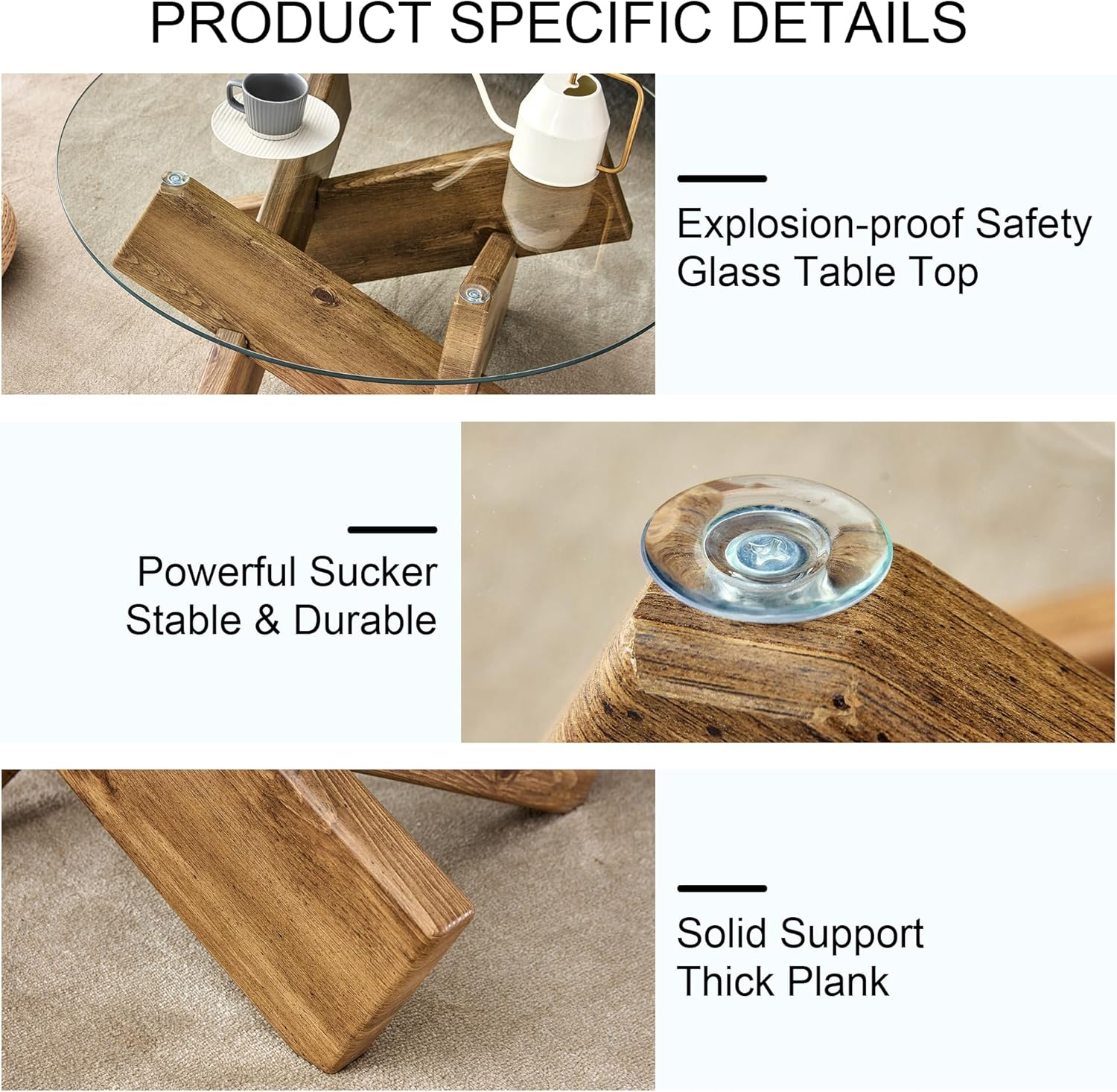 Coffee Table for Living Room Trendy Round Small Compact 33.4inch Walnut Wood and Clear Glass Modern Center Table Modern Mid Century Style Office Studio Farmhouses Bedroom Patio Dining Room