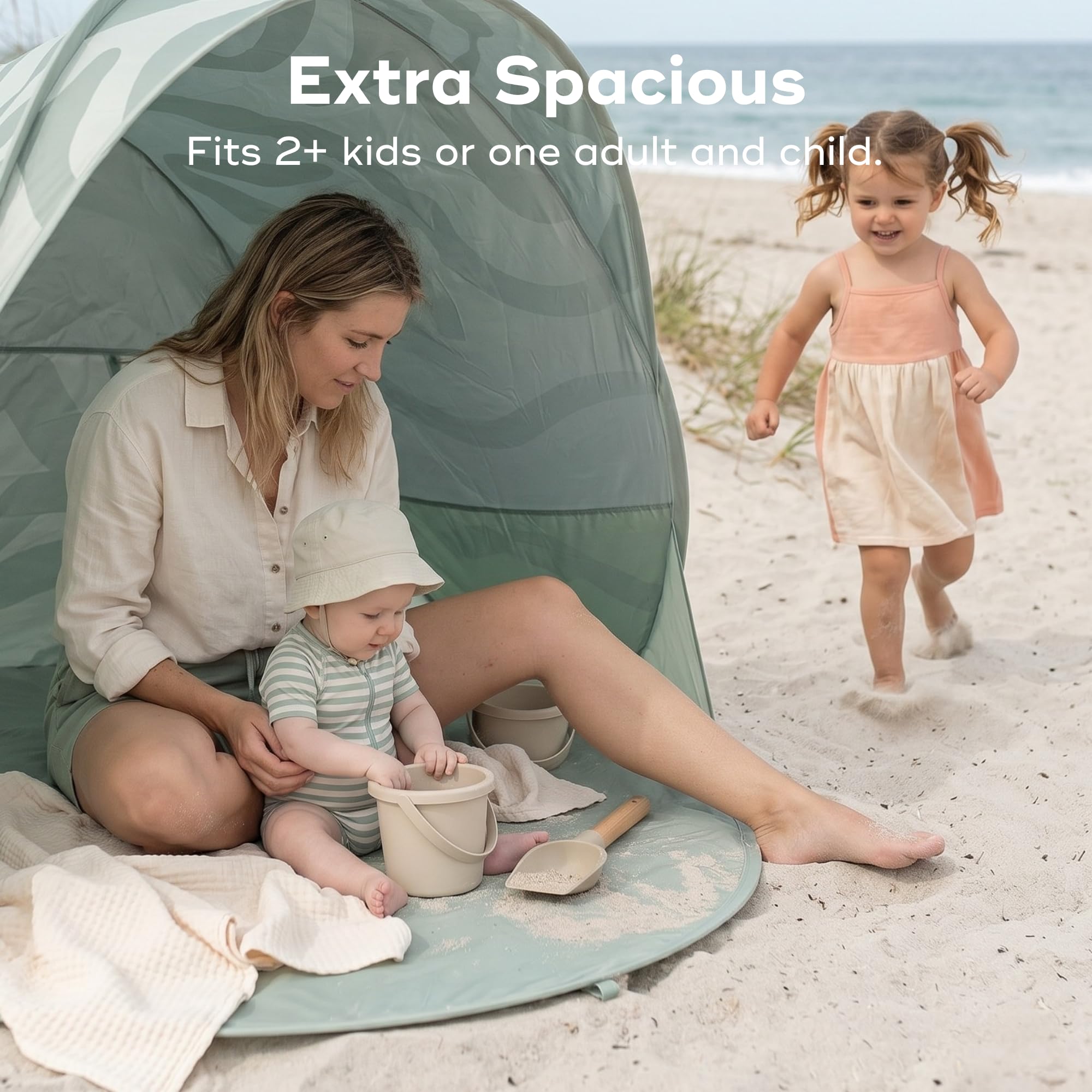 Babymoov Moov & Protect Tente de Plage Anti-UV pour bébé avec moustiquaire intégrée, Portable, Vert Lagon (édition été 2025)