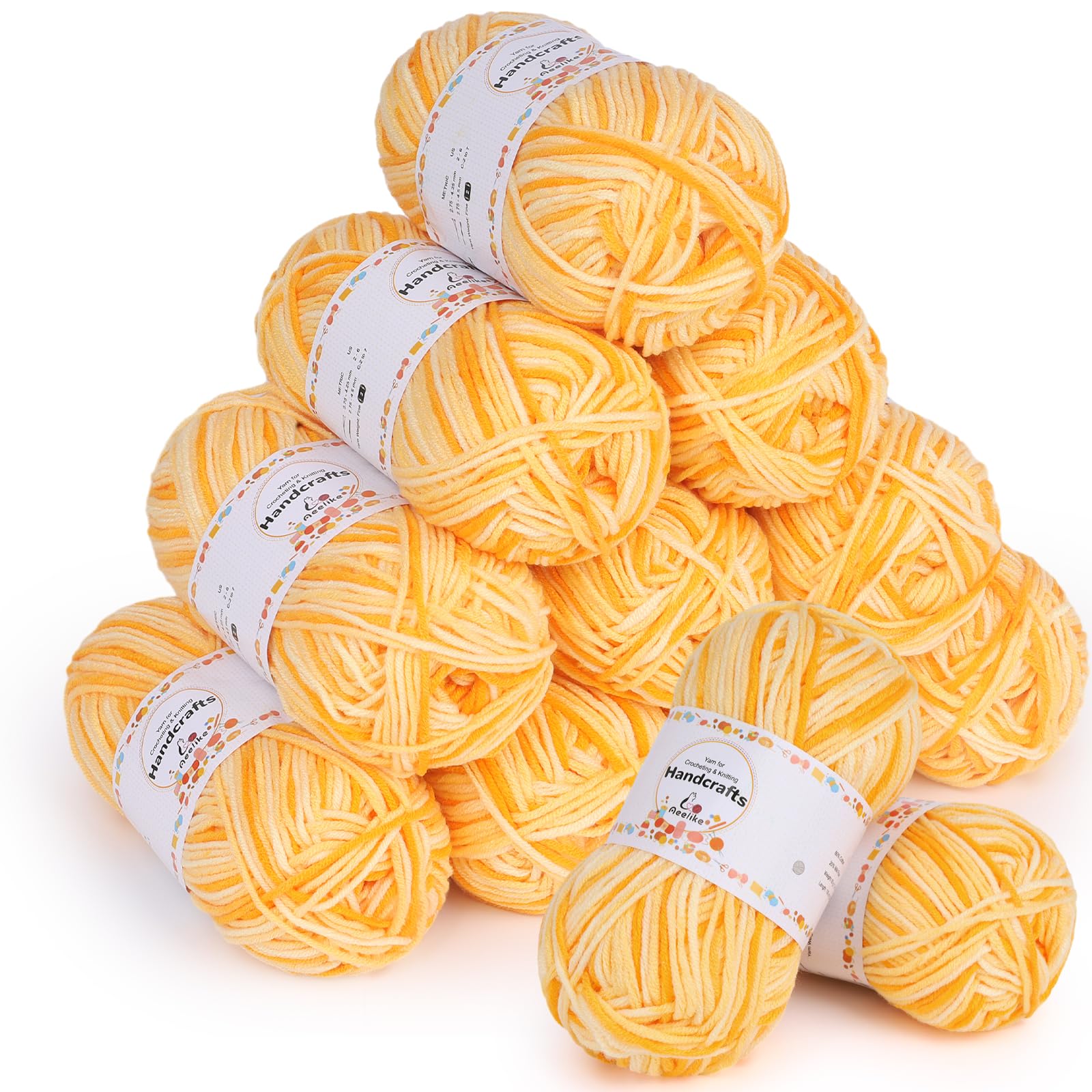 Aeelike Ombre 5 Ply Milk Cotton Yarn Set 600g, 12 Pack Double Knitting Yarn Acrylic Wool 50g, Soft Gradient Acrylic Yarn for Crochet Beginners or Knitting Socks Scarves DIY Crafts, Gradient Yellow โ image 1