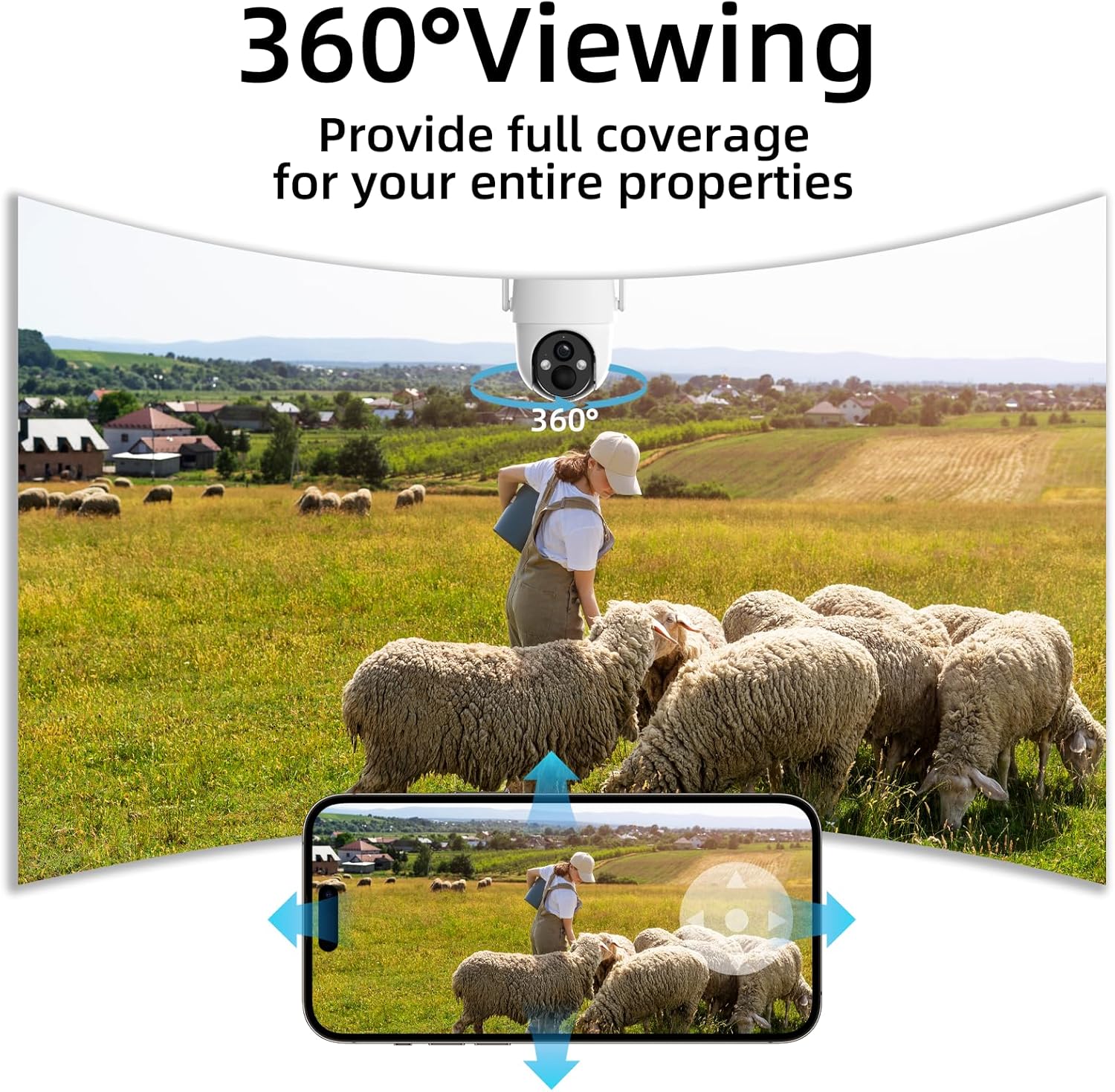 2Pack 4G LTE Cellular Solar Security Camera Wireless Outdoor, No WiFi Solar Powered Camera, 2K 360° Live View, 2 Way Talk, Color Night Vision, PIR Motion Sensor, Built-in SIM Card,SD/Cloud Storage