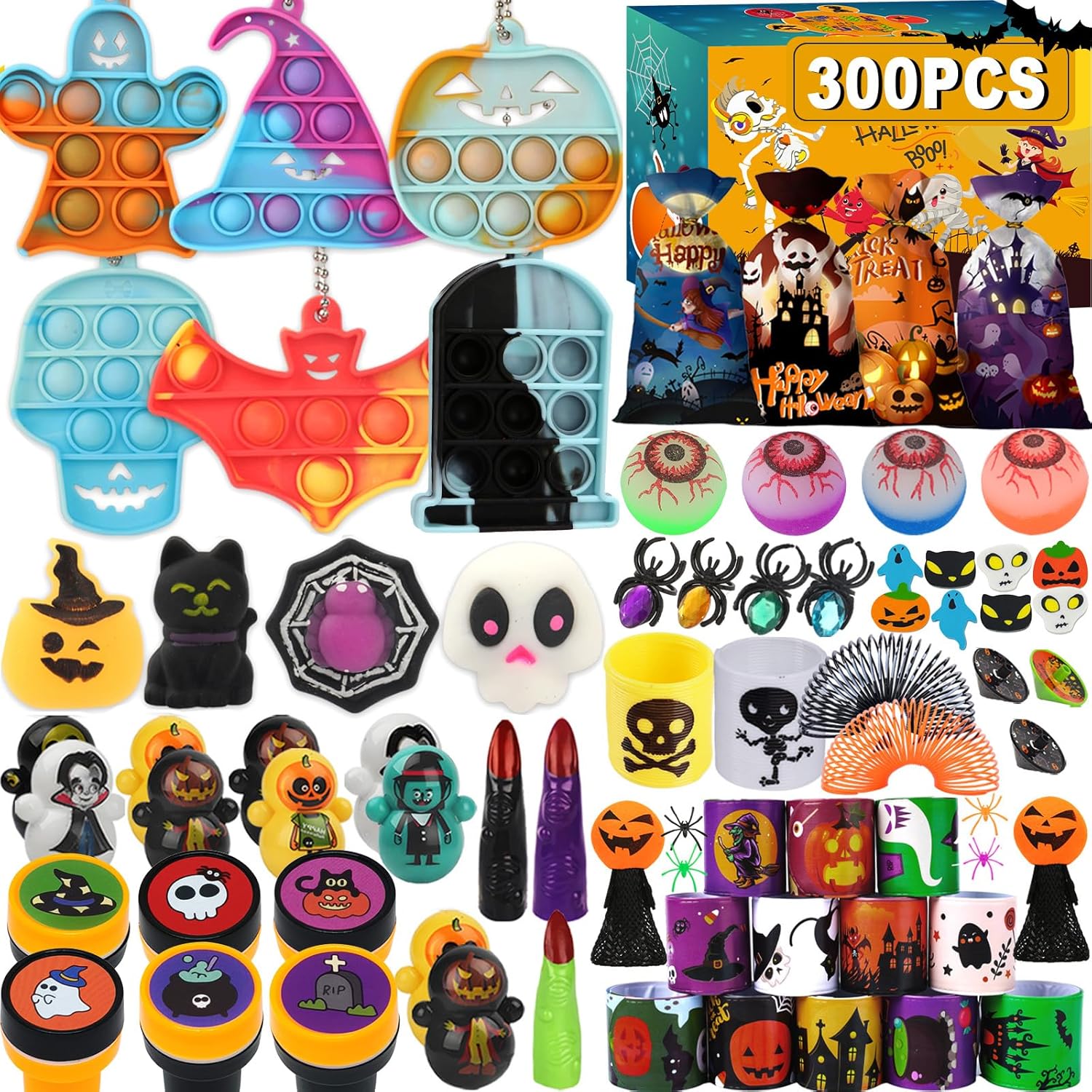 300PCS Bulk Halloween Party Favors, Goodie Bag Fillers for Trick Or Treat, Pinata Stuffers, Halloween Party Toys for Kids, Non Candy Treats, Kids Prizes, Bulk Goodie Bag Stuffers 300pcs toys