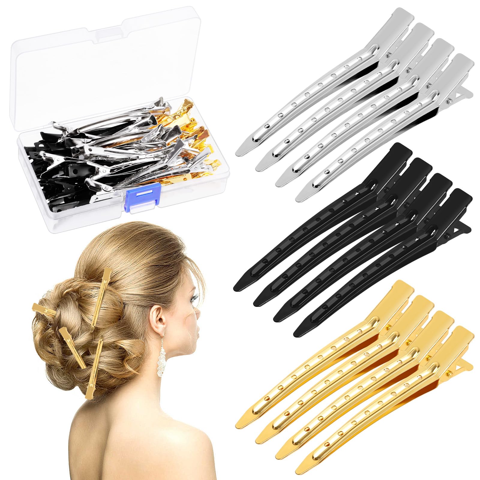 Tanstic 45Pcs 3.5 Inch 3 Colors Duck Billed Clips Alligator Curl Clips Long Hair Curl Clips Duckbill Hair Clips with Holes for Hair Styling Styling Sectioning