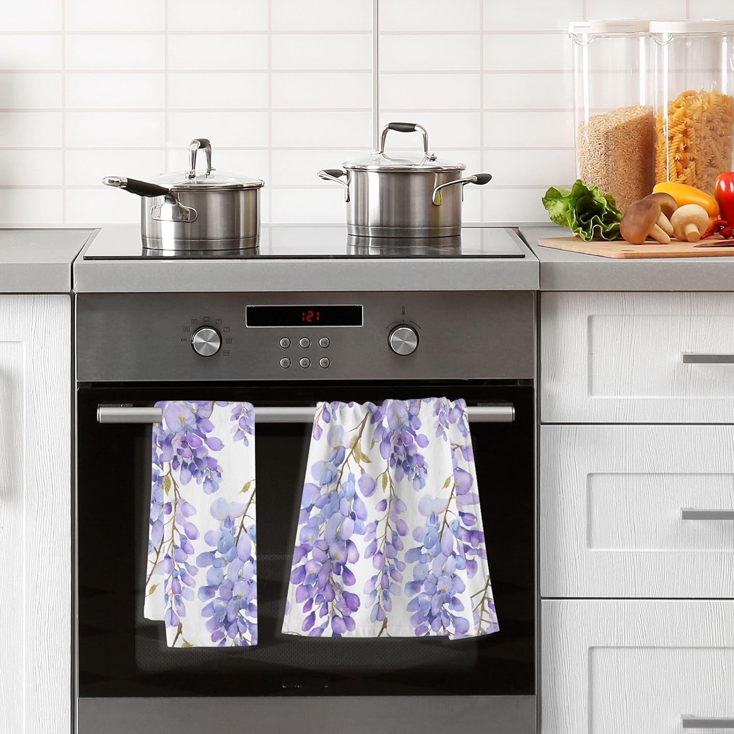 OTVEE Absorbent Cotton Towel Set of 2 Wisteria Lilac Flower Floral Towels for Hair Face Gym Bathroom Kitchen Aesthetic Decor Hand Towel 2 Pack