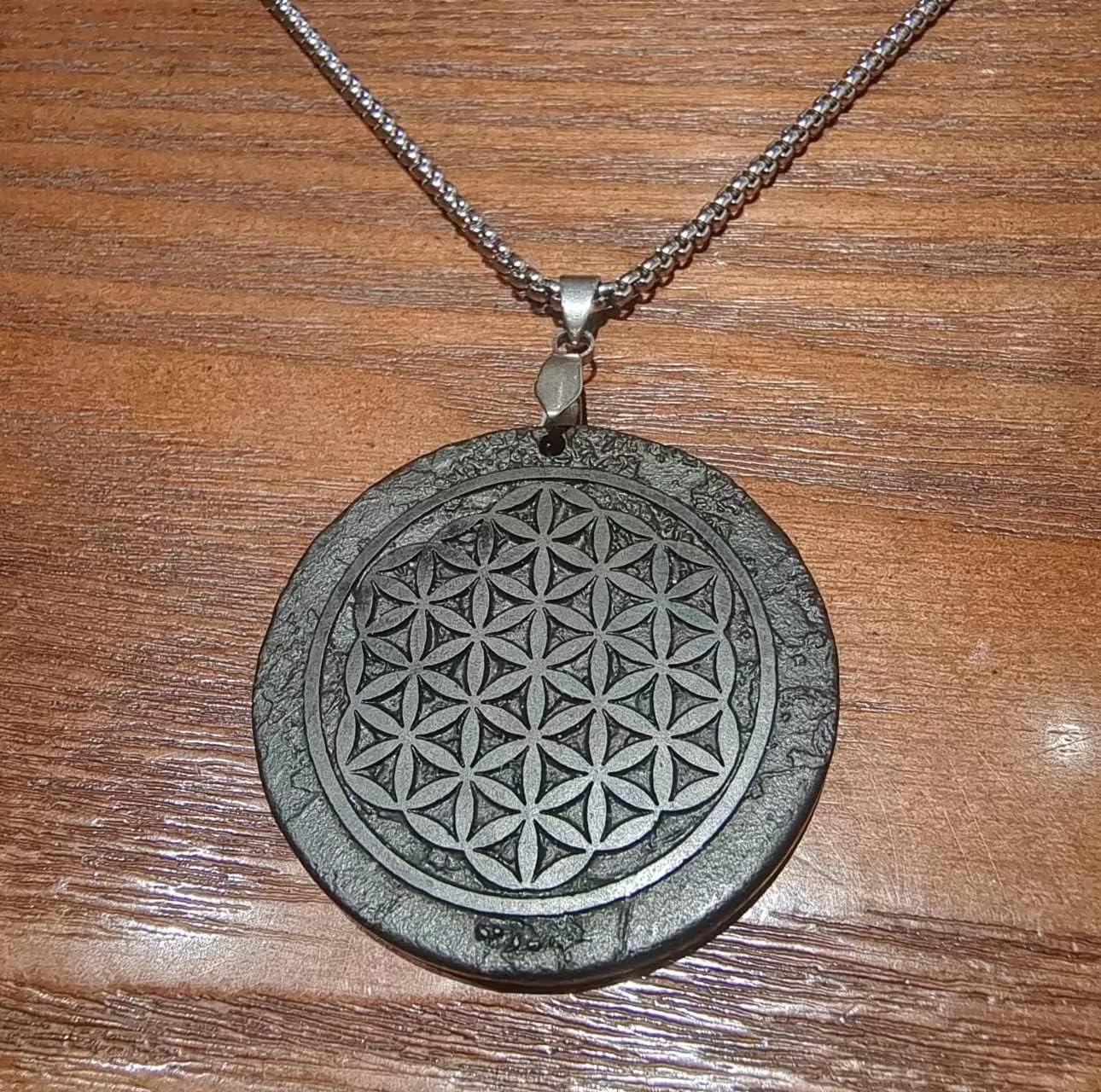 Shungite necklace flower of life shungite stone pendant necklace - Image 2