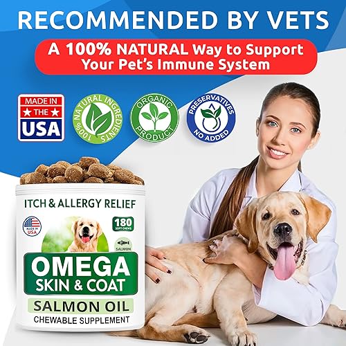 Miniatura 8 de Omega 3 para perros y gatos  180 golosinas de aceite de pescado para desprendimiento de perros, alergias en la piel, alivio de picazón, tratamiento