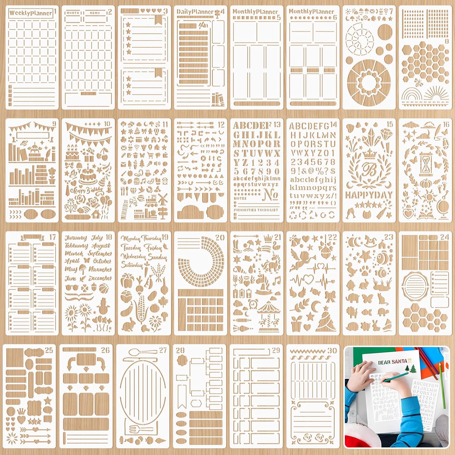 30 PCS Journal Stencils, Plastic Planner Stencils 4x7 Inches