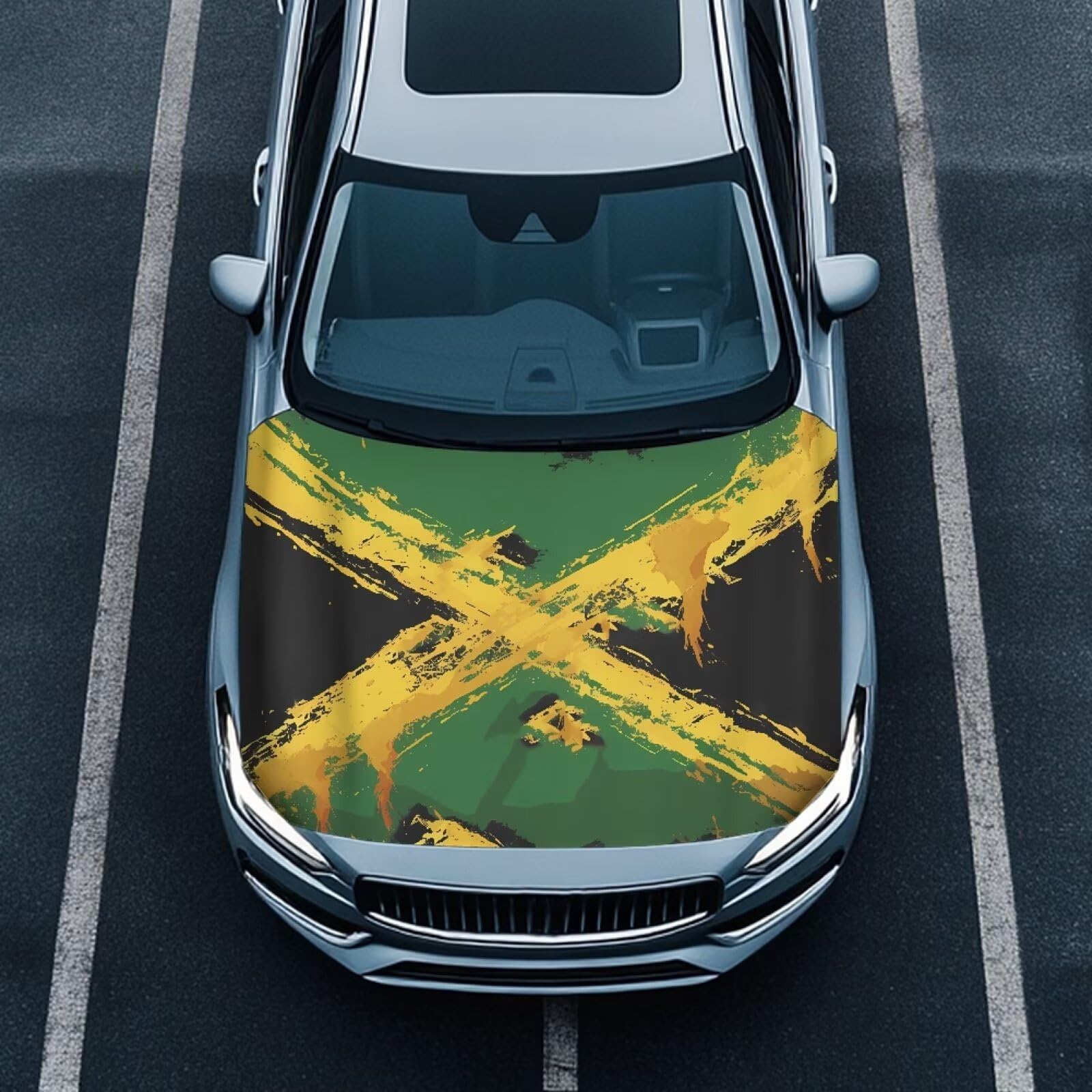 Jamaican Flag Car Hood Cover Elastic Washable Vintage Jamaican National Flag Automotive Exterior Accessories All-Season Protection Suitable for Most SUV Sedans