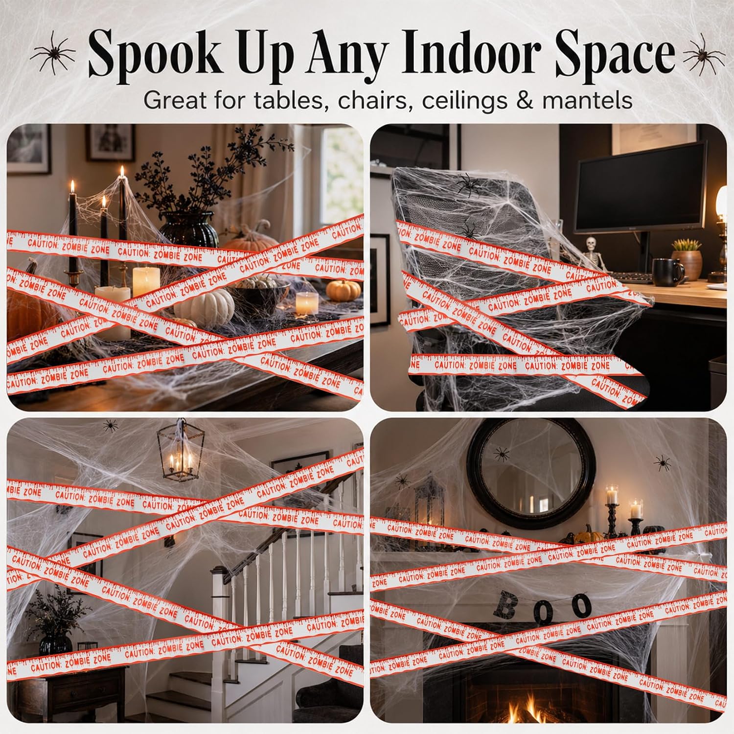 MAQIHAN 1100 Sqft Halloween Spider Webs - Outdoor Cobwebs 2PCS Caution Tape image 4