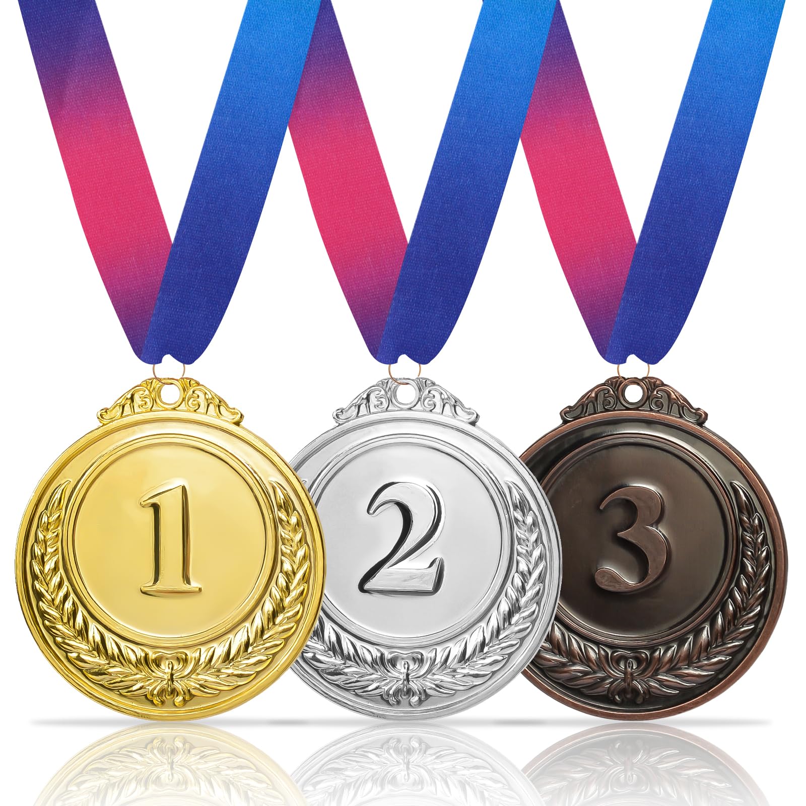 Audoyon 3Pcs Gold Silver Bronze Medals for Awards, 1st, 2nd, 3rd Olympic Style Winner Medals for Sports, Party, Tournaments, Prizes, Competitions, Awards Medals for Kids and Adults - 2.5 inches