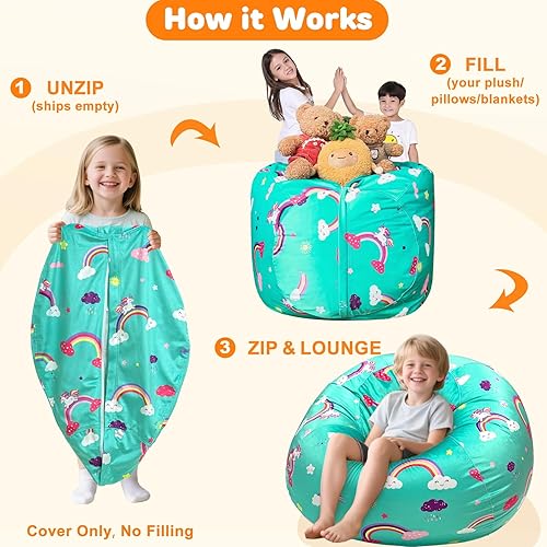 Miniatura 28 de Lukeight - Puf de almacenamiento de animales de peluche para niños, funda para puf de dinosaurio con cremallera para organizar la habitación de