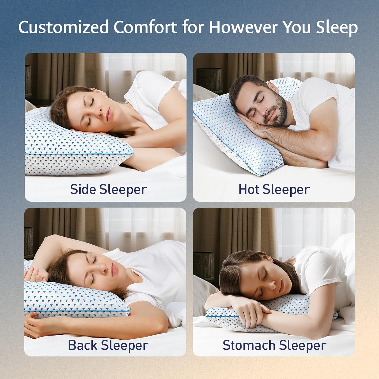 Adjustable Cooling Gel Memory Foam Pillows Queen Size for Sleeping 1 Pack,Thick Firm Bamboo Rayon Shredded Bed Pillow for Side,Back,Stomach Sleepers Washable Breathable Pillowcase,Gifts College Dorm - Image 5