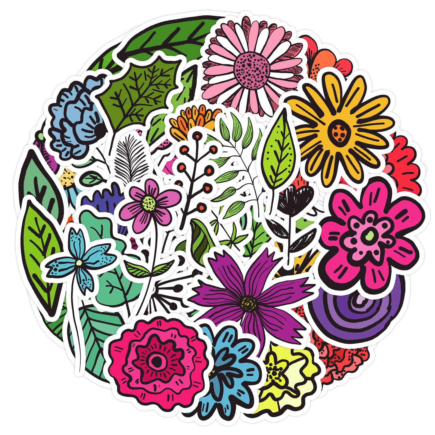 50Pcs Leaves and Flowers Stickers Laptop Car Scrapbook Phone Skateboard Suitcase Luggage Bike Flowers Stickers Vinyl Waterproof Aesthetic Personalised Stickers for Teens Boys Girls Adults Children