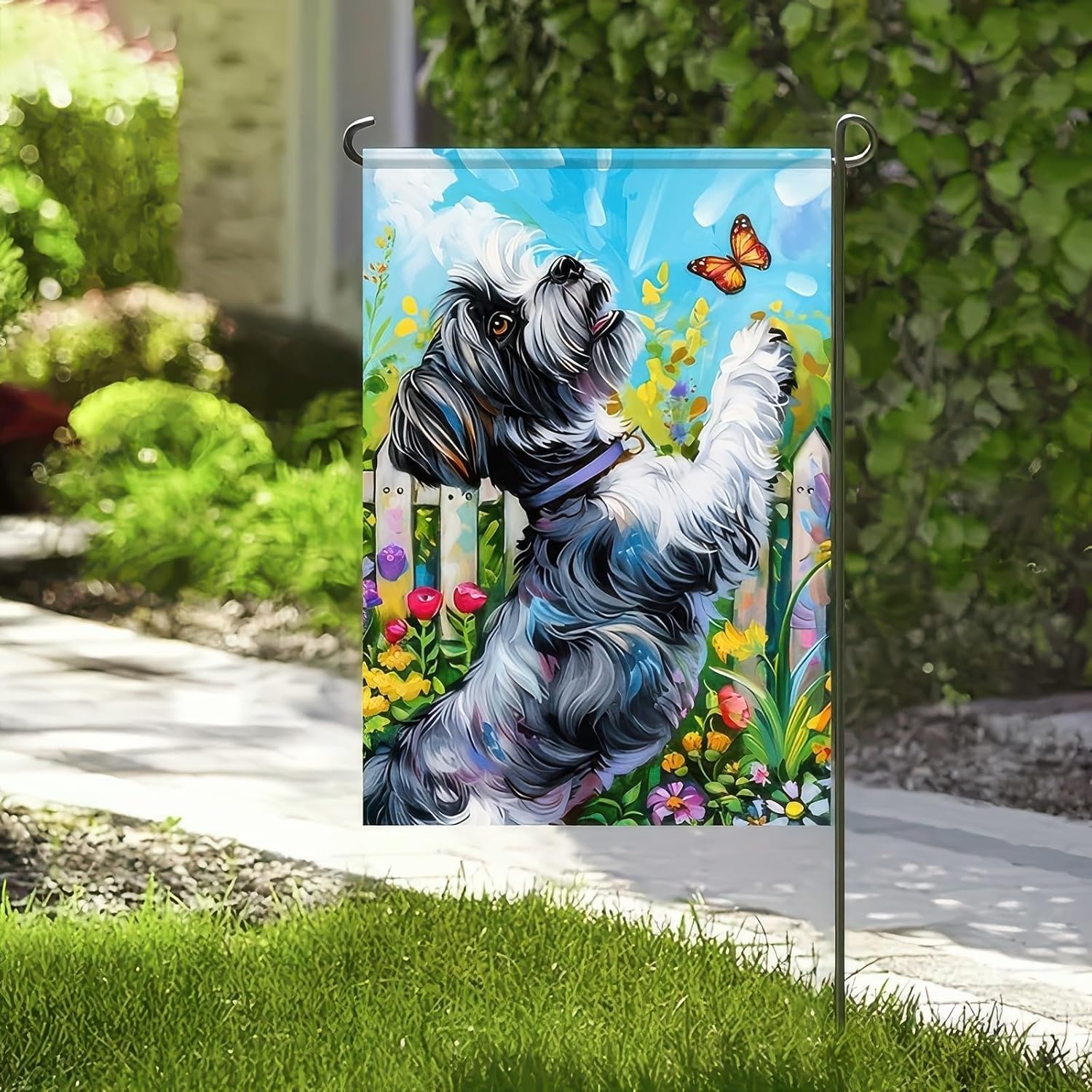 Spring Summer Garden Flag Schnauzer Dog 12x18 Inch Double Sided Yard Flags Cute Dog Puppy Outdoor Decorative for Spring Summer Yard Porch Farmhouse Outside Decor - Image 3