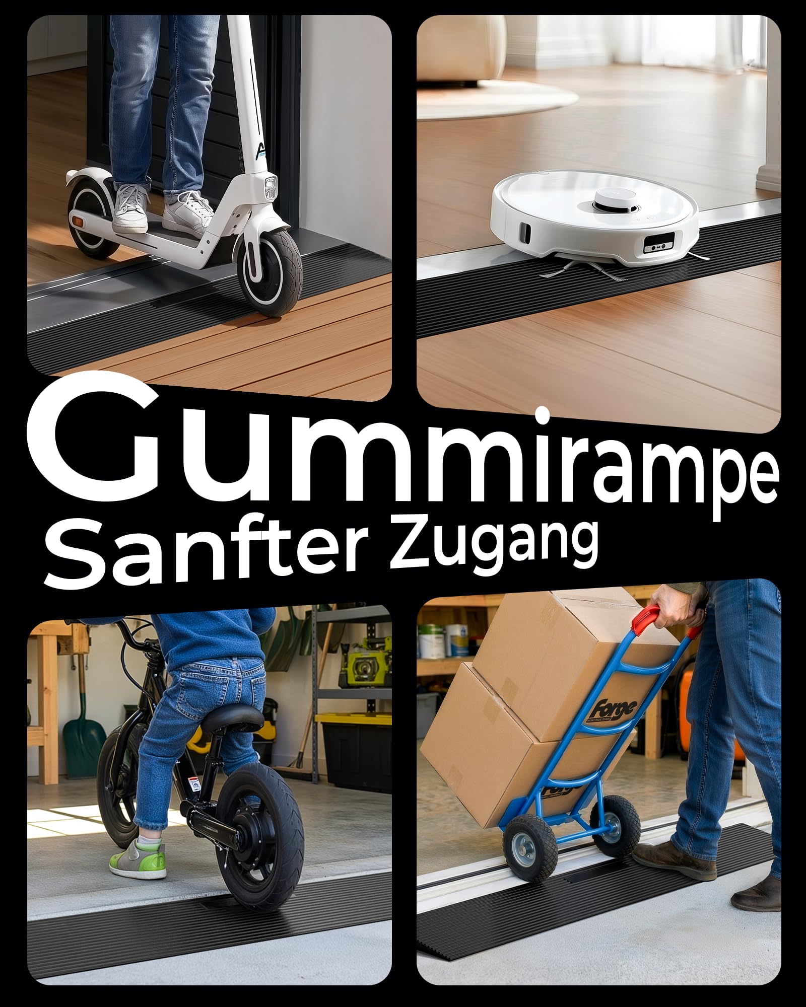 FACHNUO Gummischwellenrampe, 1,5 cm Höhe, 90 cm Breite, 1500 kg Tragfähigkeit, verstellbare und zuschneidbare Rollstuhlrampe für Türschwellen, Bordsteine, Badezimmer, Scooter und Kehrgeräte
