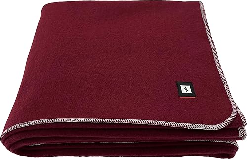 EKTOS Mantas de 90% lana, 90 x 66 pulgadas, manta de lana cálida para campamento, manta militar (granate)