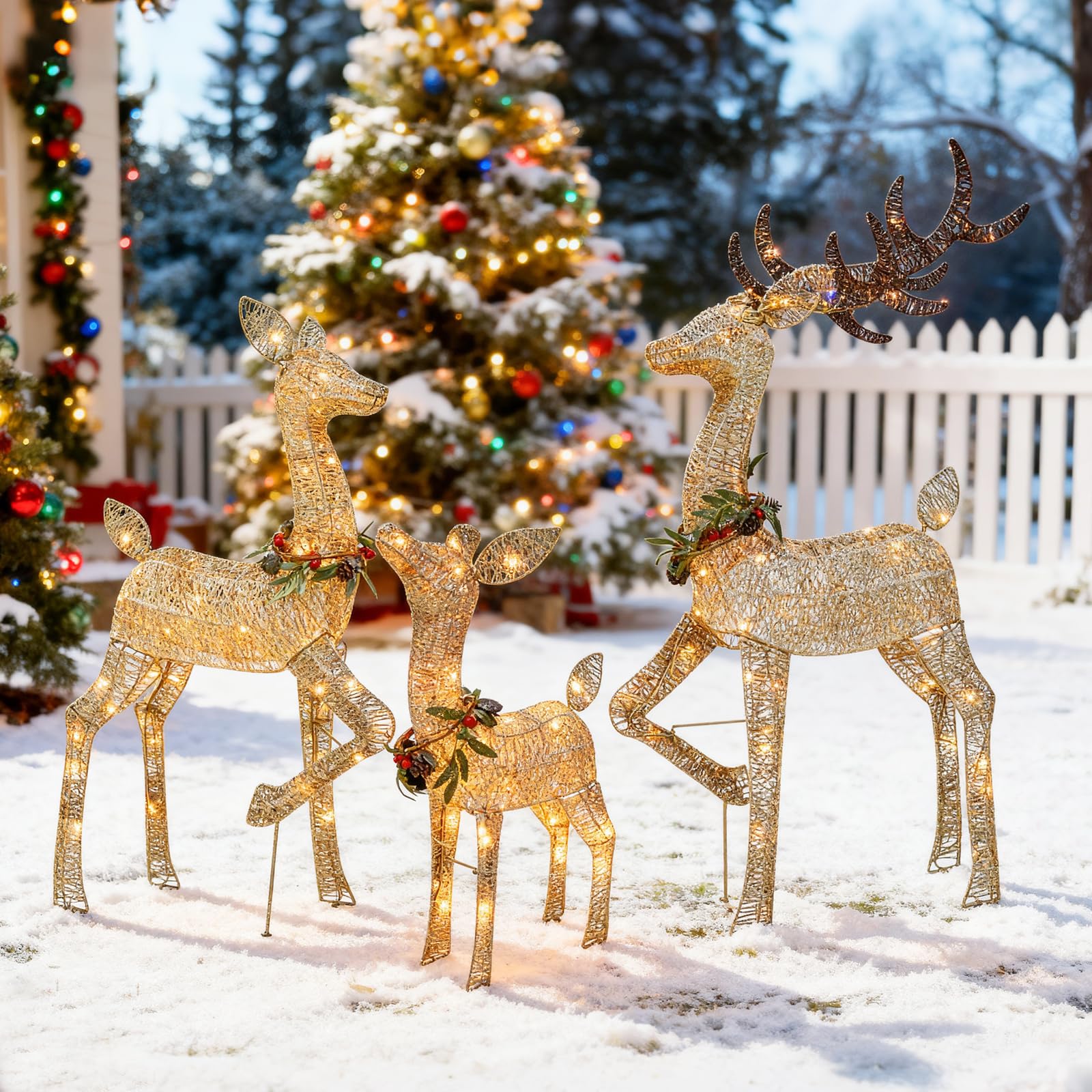 Weihnachten Hirsch Deko Set Echt 3D Weihnachten Rentier Haus mit LED Warmlicht 175 Festliche Atmosphäre Dekoration