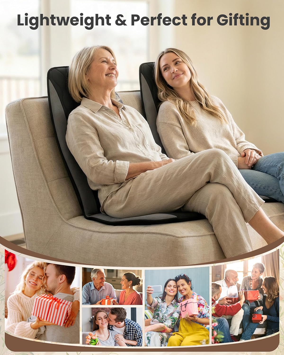 CILI Vibration Massage Chair Pad, Quiet Back Massager for Office Chair, Sofa & Recliner, Independent Graphene Heat & Massage Control, Fathers Day Gift for Back Pain Relief (Vibration Only)