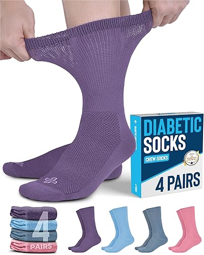 Miniatura 5 de Doctor's Select Calcetines para diabéticos para hombres y mujeres, 4 pares de calcetines de neuropatía, calcetines para diabéticos para hombres