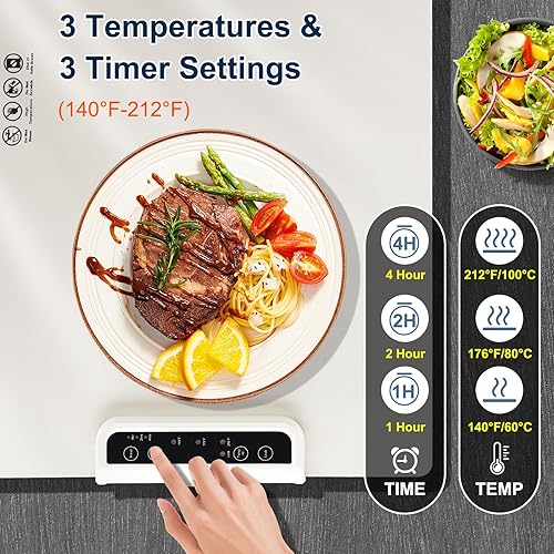 Vista 2 de Tapete de calentamiento para alimentos, bandeja eléctrica de silicona de calefacción de superficie completa con 3 niveles de temperatura, apagado