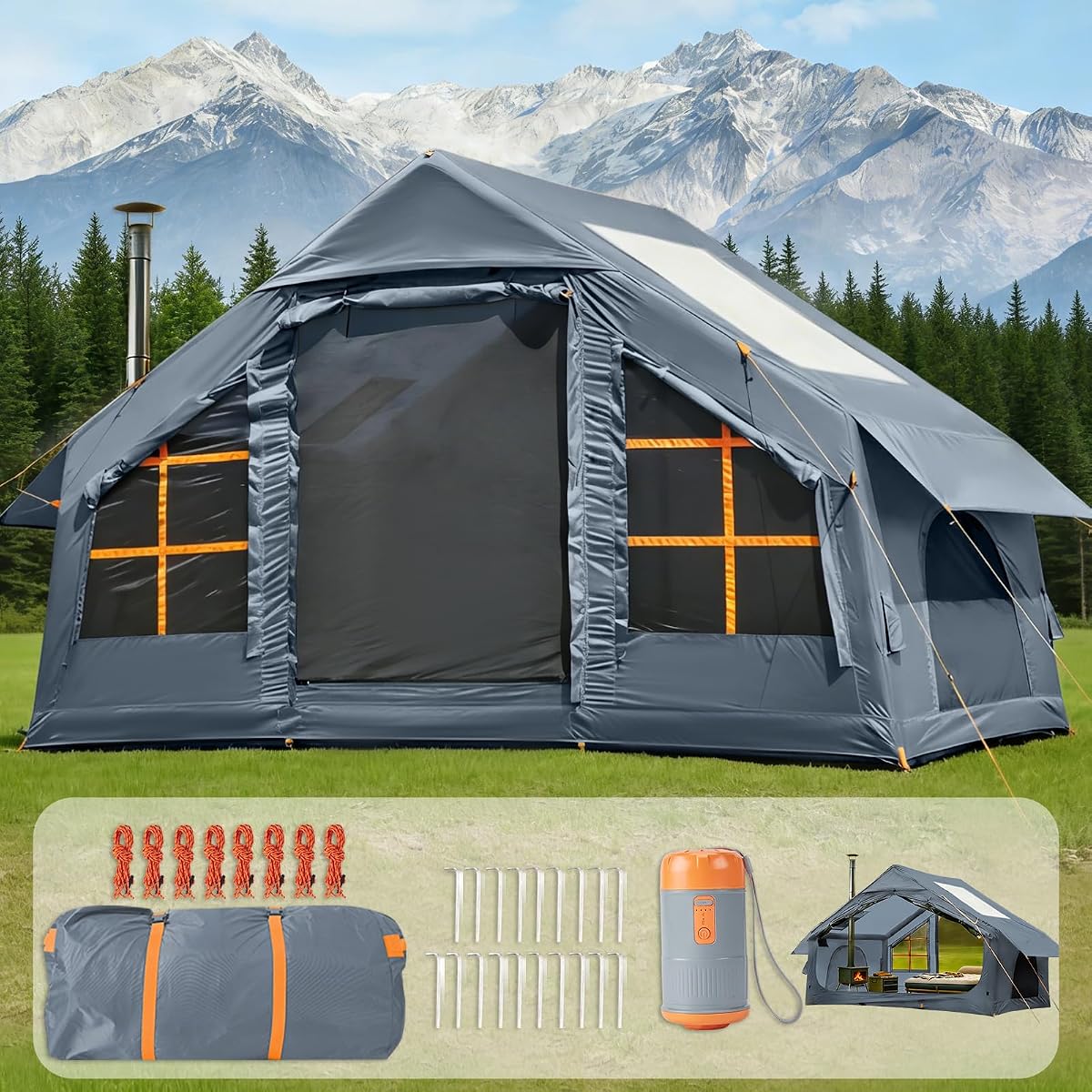 Inflatable Camping Tent,Easy Set up with Electric Air Pump, Waterproof Blow Up Tent for Adults, Portable Outdoor for Camping&Hiking