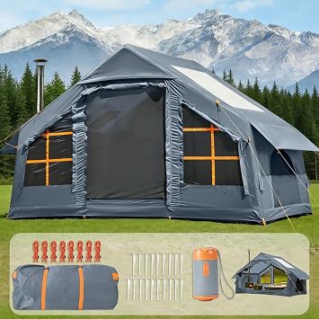 Inflatable Camping Tent,Easy Set up with Electric Air Pump, Waterproof Blow Up Tent for Adults, Portable Outdoor for Camping&Hiking