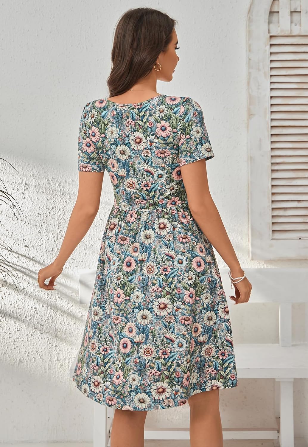 Women's Nursing Dresses Breastfeeding Cotton Mini Breastfeeding Dress with Pockets