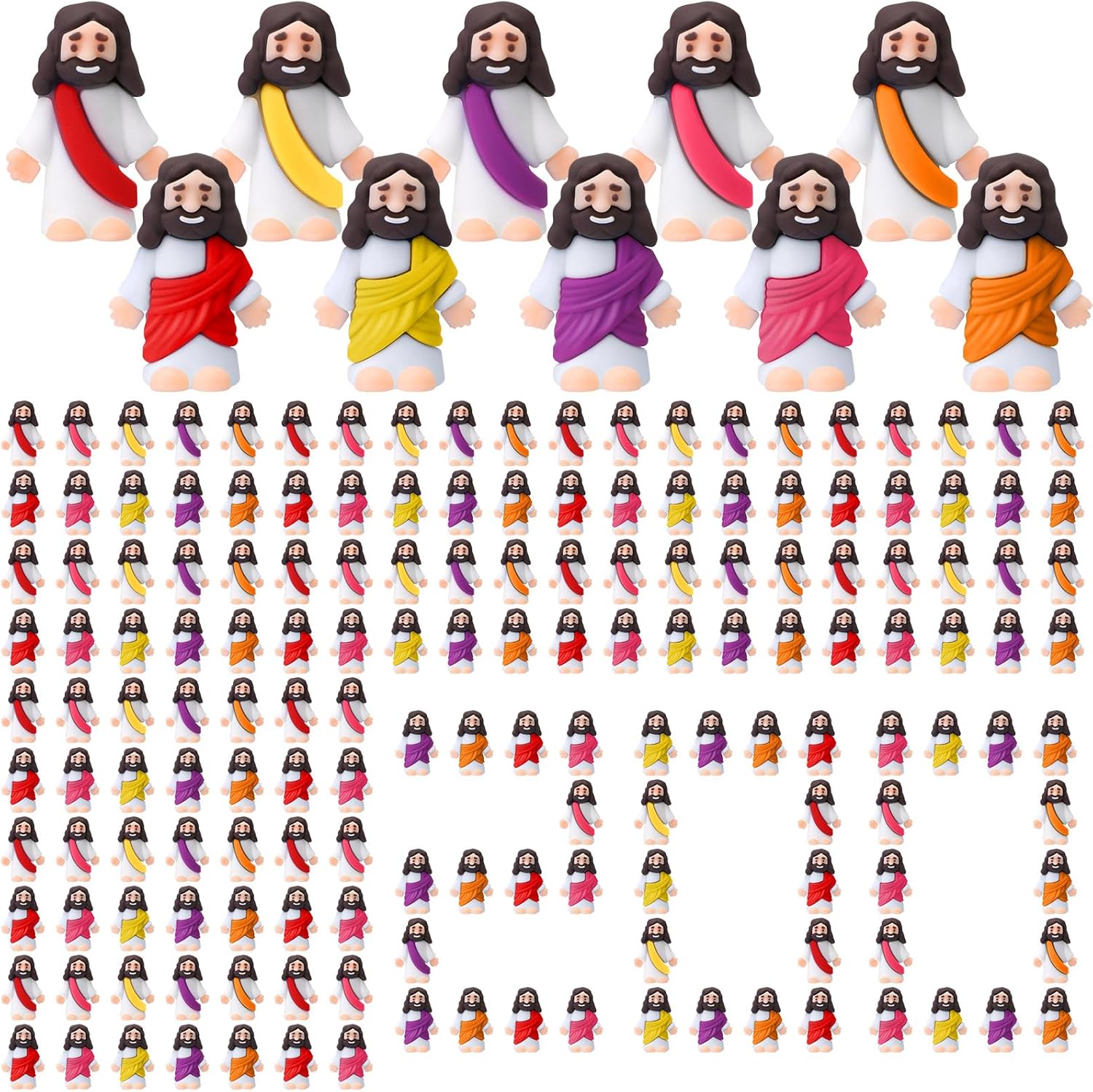 Bememo 200 Pcs Mini Jesus Figure Bulk Easter Tiny Jesus Figures Religious Party Favors for Hide and Seek Sunday Easter Eggs Stuffers Baptism Gift(Colorful)