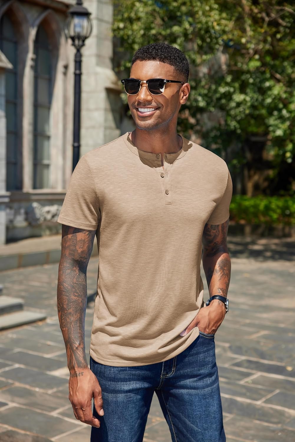 COOFANDY Men's Henley Shirts Short Sleeve Casual Basic Henley Tee Summer Button Lightweight Stretch T Shirts - Image 5