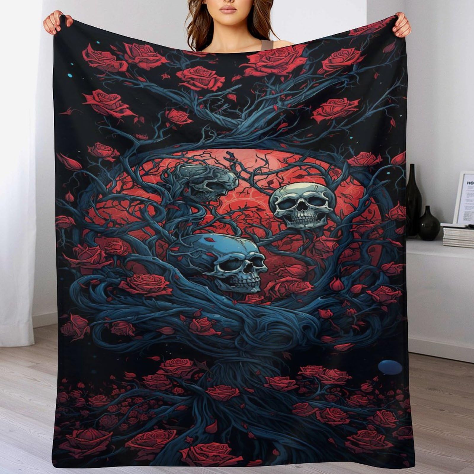 Couverture crâne voyage et camping en flanelle douce pour canapé