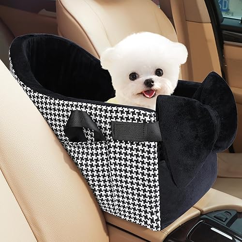 Asiento elevador de auto para mascotas para perros o gatos pequeños, extraíble y lavable, reposabrazos de consola central, asiento de automóvil para